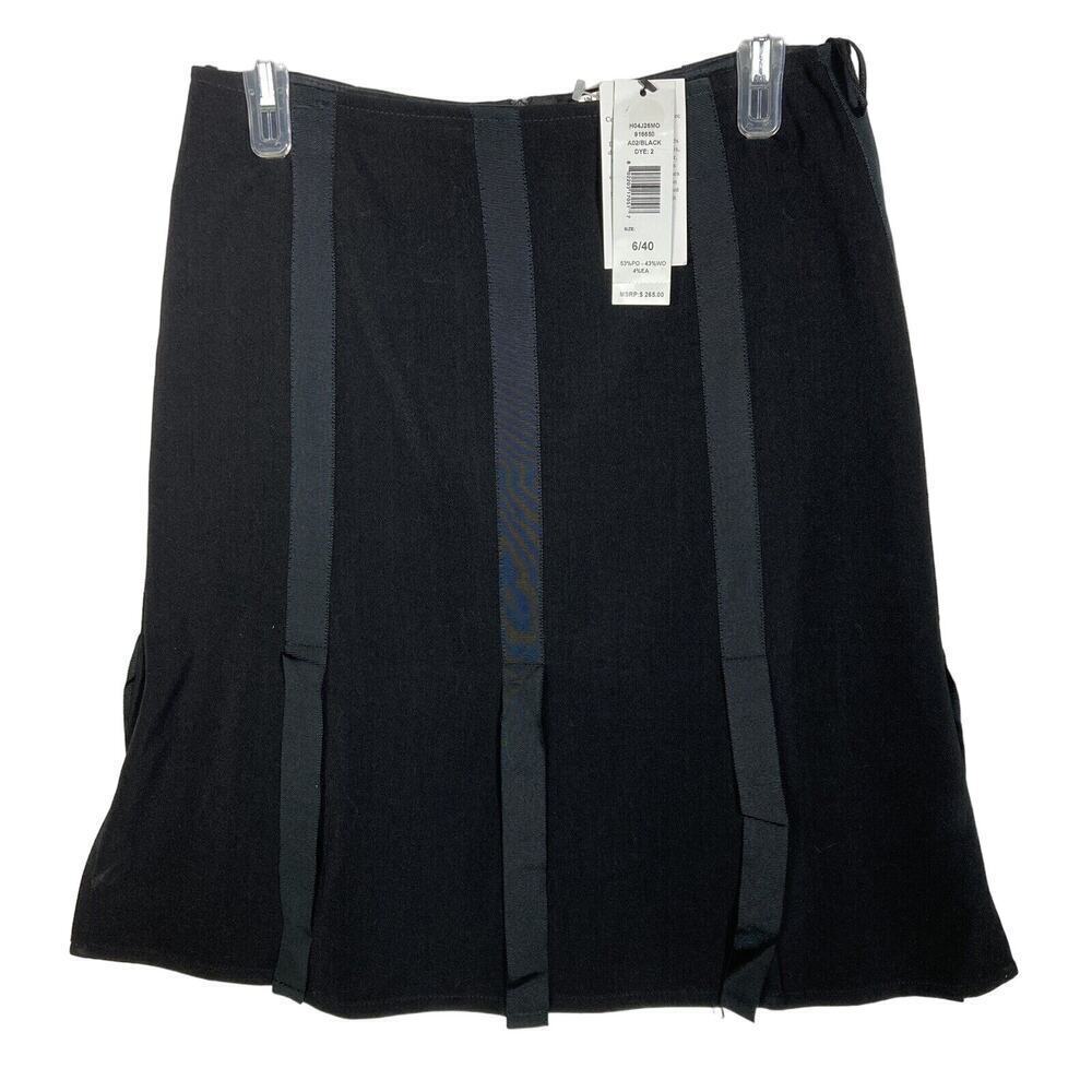 NWT Philippe Adec Black A Line Skirt Ribbon Accents Sz 6